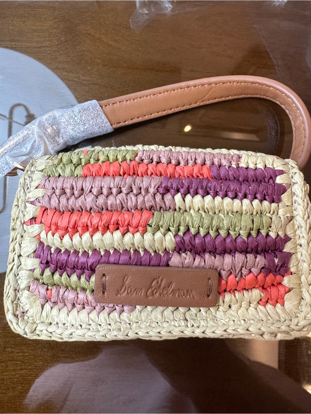 NEW Sam Edelman Mini Raffia and Leather Wallet- Terracotta - Picture 9 of 12
